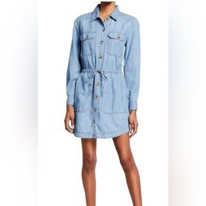 VERONICA BEARD Alyse chambray shirt dress, button down, tie front, size 8
